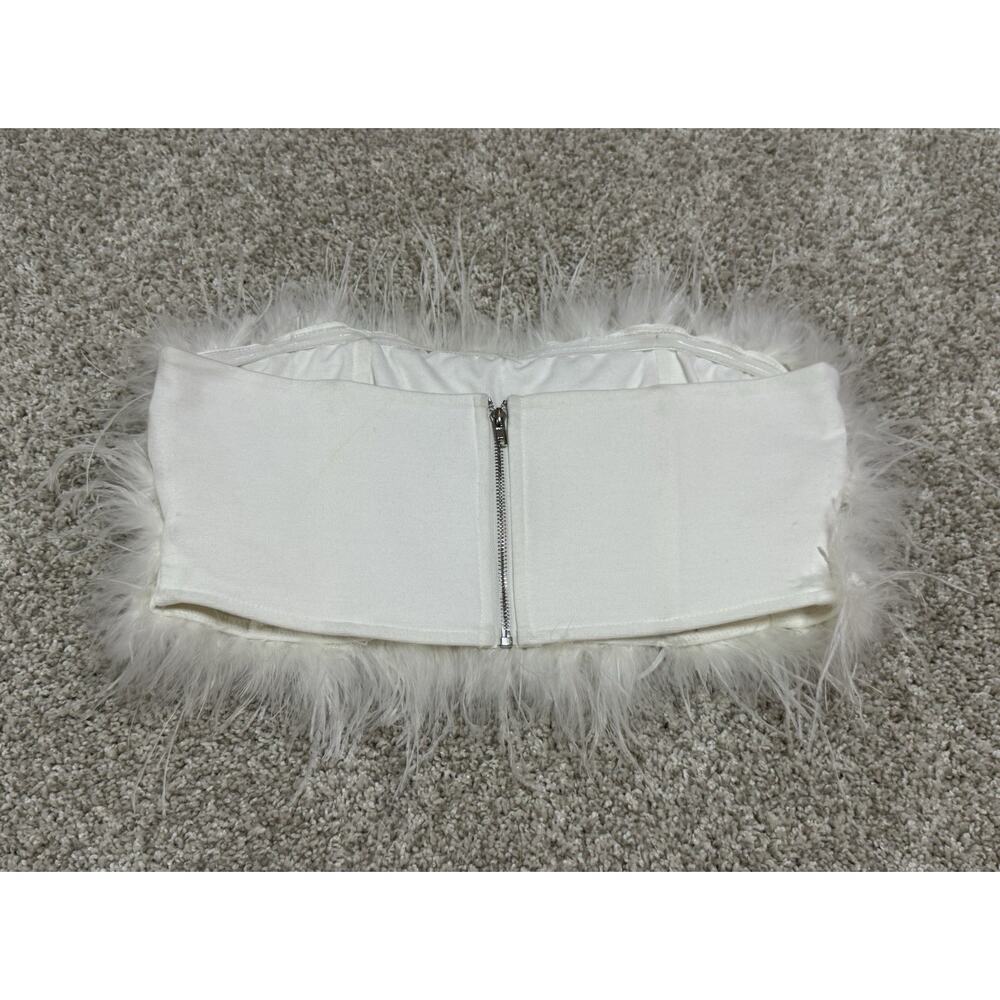 12th Tribe Chanel White Faux Feather Strapless Bandeau Crop Top Size Small - Picture 5 of 9